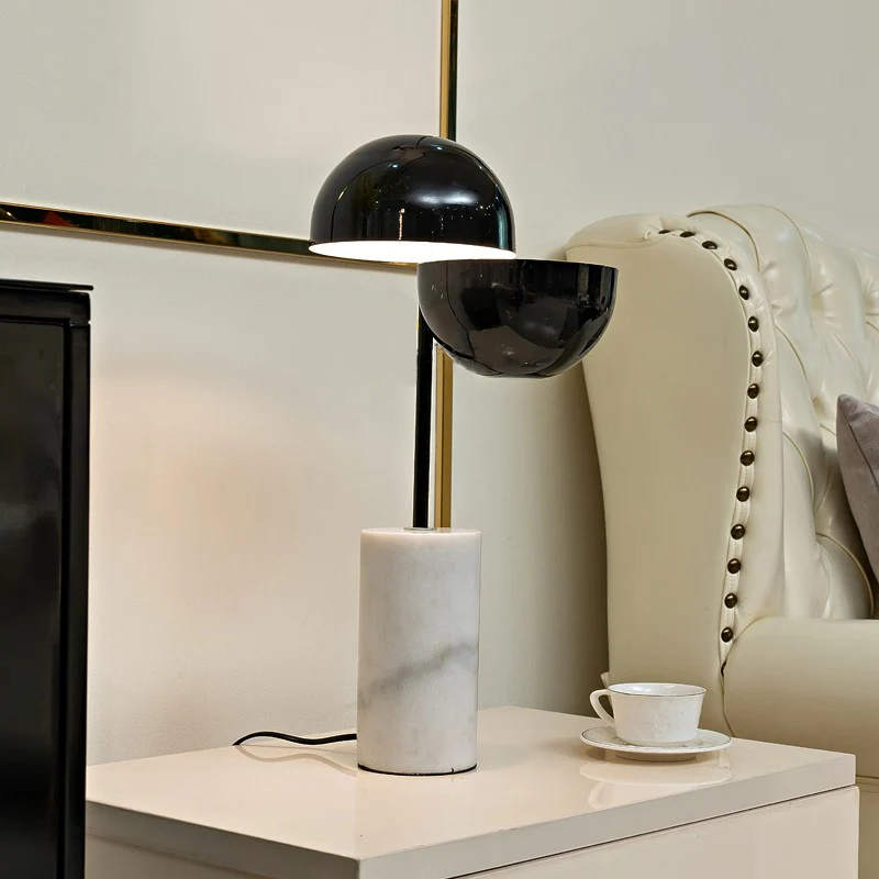 Finition noire double demi-cercle veilleuse contemporaine 2 lumières lampe de table de nuit en fer avec base cylindrique e...
