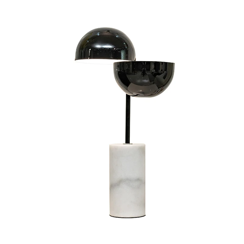 Finition noire double demi-cercle veilleuse contemporaine 2 lumières lampe de table de nuit en fer avec base cylindrique e...