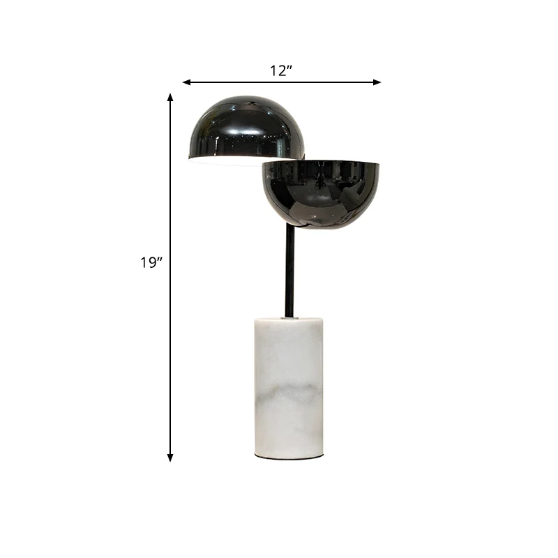 Finition noire double demi-cercle veilleuse contemporaine 2 lumières lampe de table de nuit en fer avec base cylindrique e...
