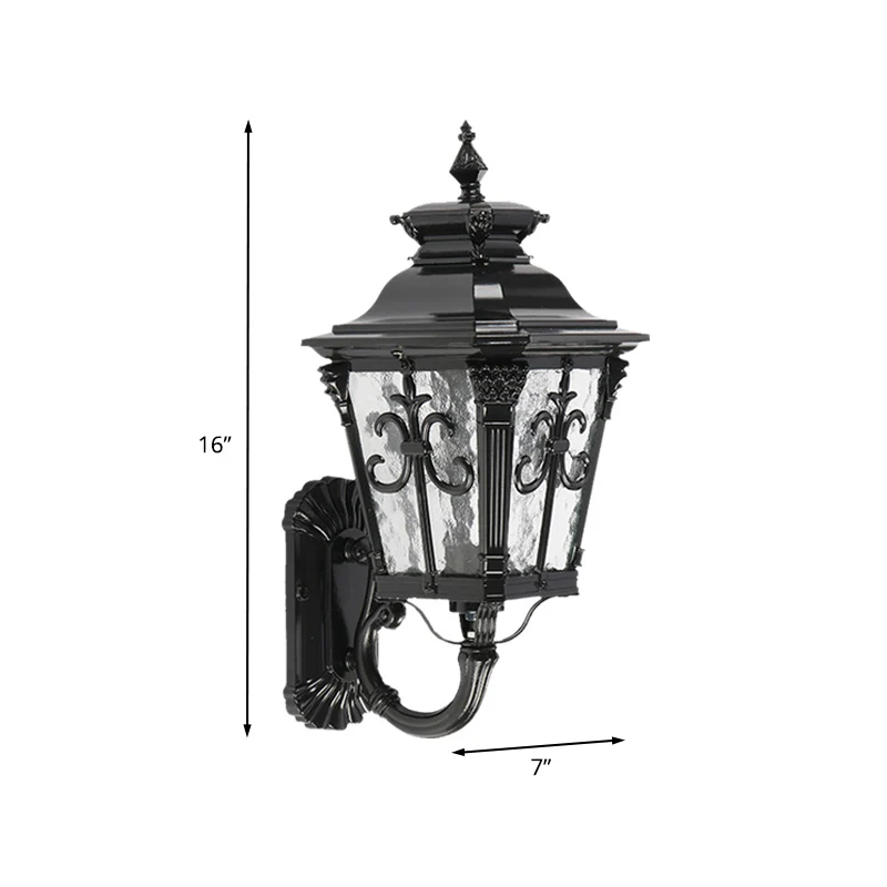 Flèche Fleur Applique Murale Extérieure Pays Verre D'eau Claire 1 Lumière Applique Murale Noire Applique Clearhalo