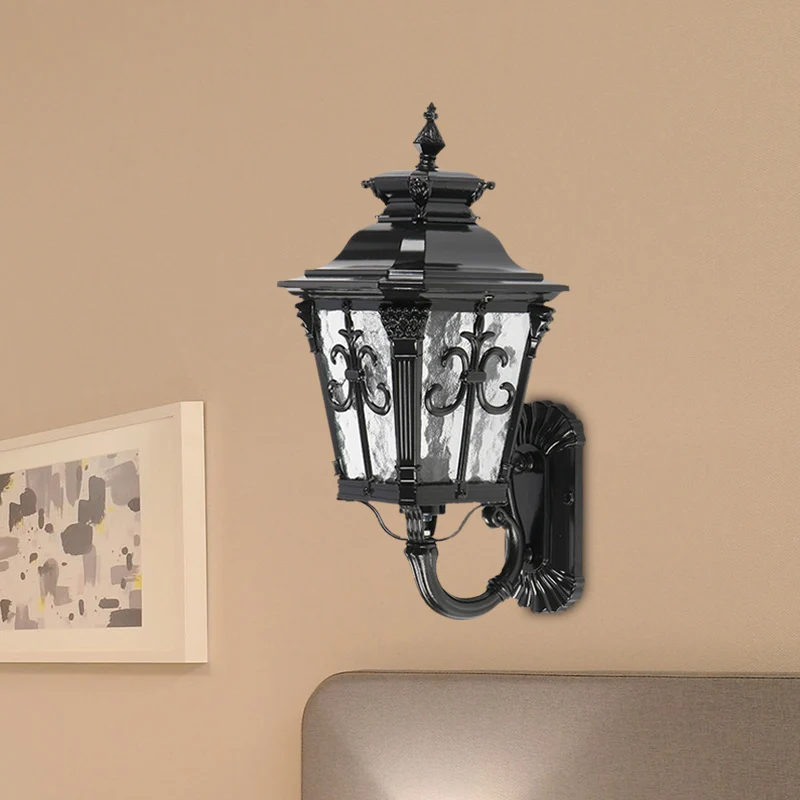 Flèche Fleur Applique Murale Extérieure Pays Verre D'eau Claire 1 Lumière Applique Murale Noire Applique Clearhalo