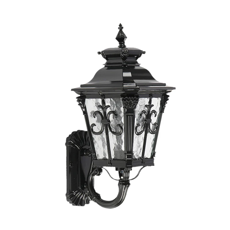 Flèche Fleur Applique Murale Extérieure Pays Verre D'eau Claire 1 Lumière Applique Murale Noire Applique Clearhalo