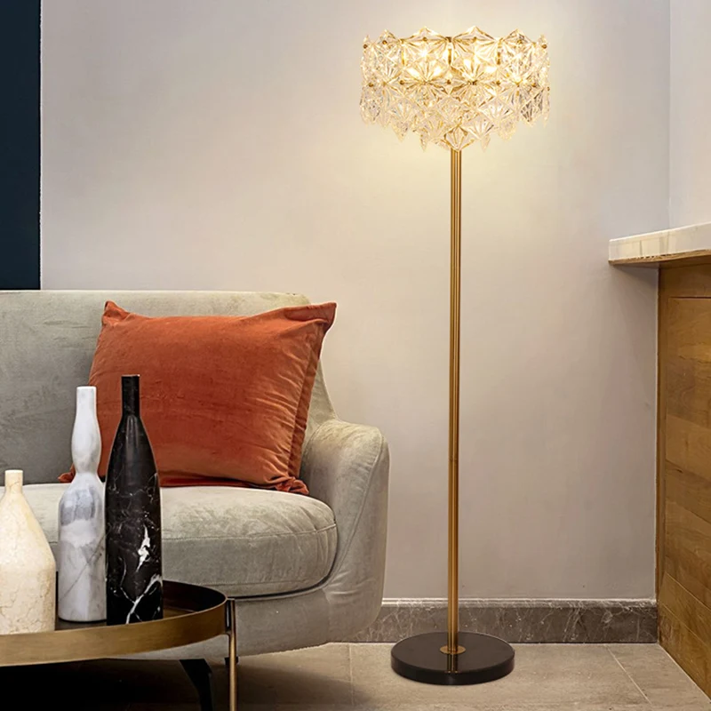 Flocon de neige K9 lampadaire en cristal contemporain 6 têtes lampe sur pied en or pour salon Clearhalo