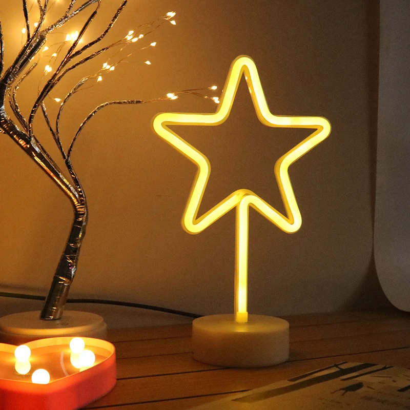 Forme de dessin animé néon veilleuse Art décor plastique chambre LED lampe de table en blanc Clearhalo