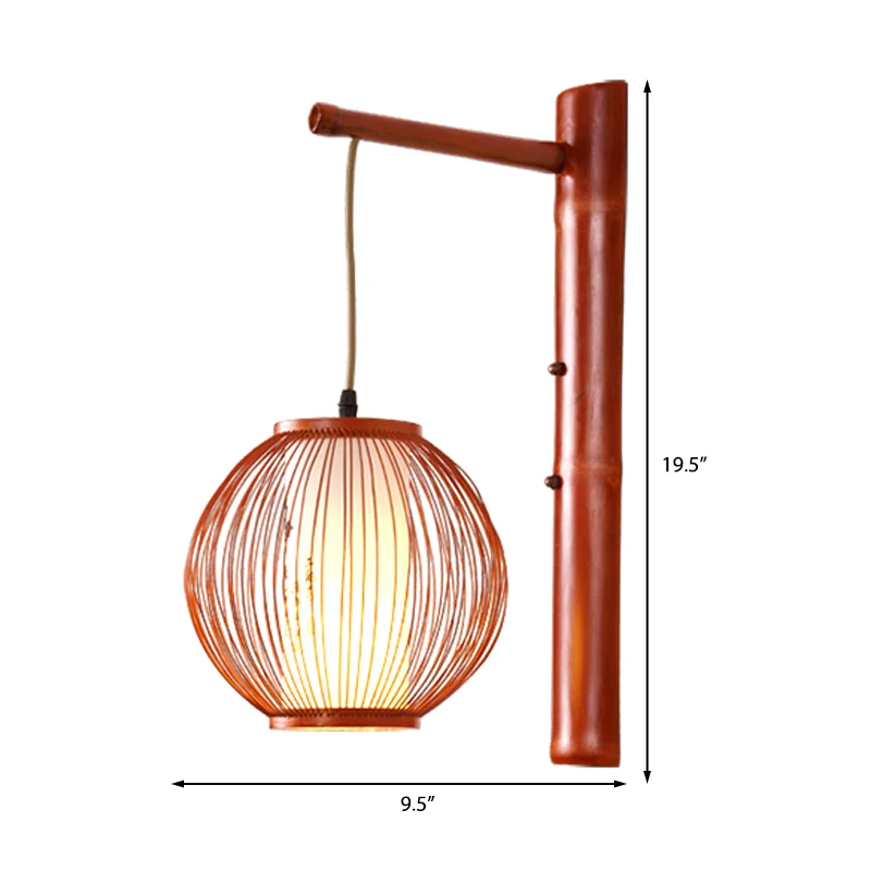 Global Wall Lighting Applique murale traditionnelle en bambou à 1 ampoule en bronze avec abat-jour en parchemin cylindriqu...