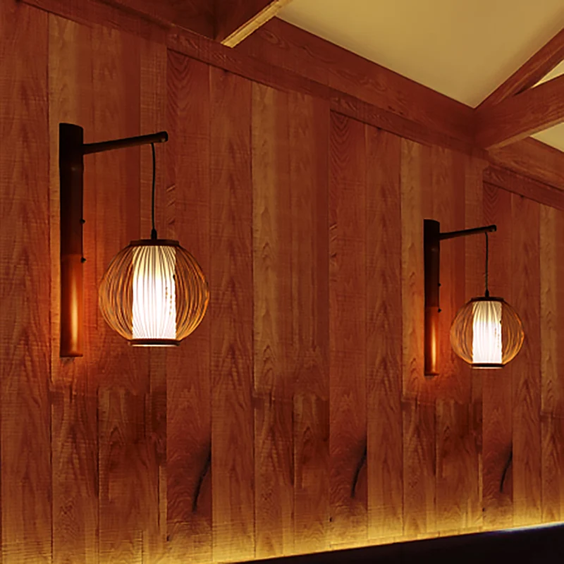 Global Wall Lighting Applique murale traditionnelle en bambou à 1 ampoule en bronze avec abat-jour en parchemin cylindriqu...