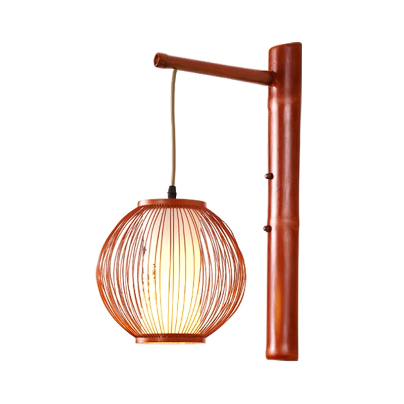 Global Wall Lighting Applique murale traditionnelle en bambou à 1 ampoule en bronze avec abat-jour en parchemin cylindriqu...