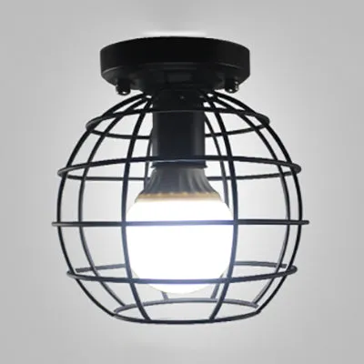 Globe Cage Abat-jour en métal Plafonnier Style Rétro 1 Lumière Couloir Plafonnier Encastré en Noir/Blanc Clearhalo