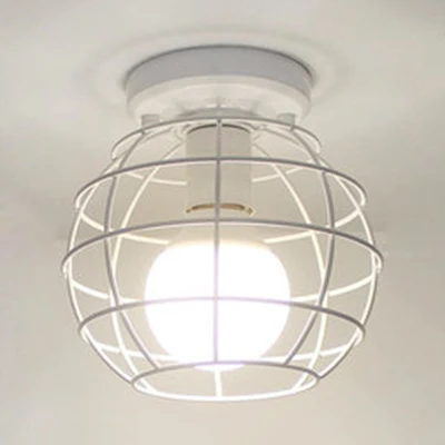 Globe Cage Abat-jour en métal Plafonnier Style Rétro 1 Lumière Couloir Plafonnier Encastré en Noir/Blanc Clearhalo