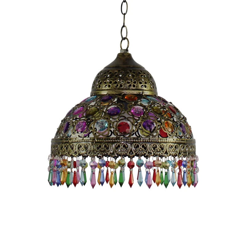 Gourd Bistro Suspension Suspendue Style Bohème Métal 1 Ampoule Bronze/Cuivre Plafonnier avec Franges et Décor de Perles, 1...