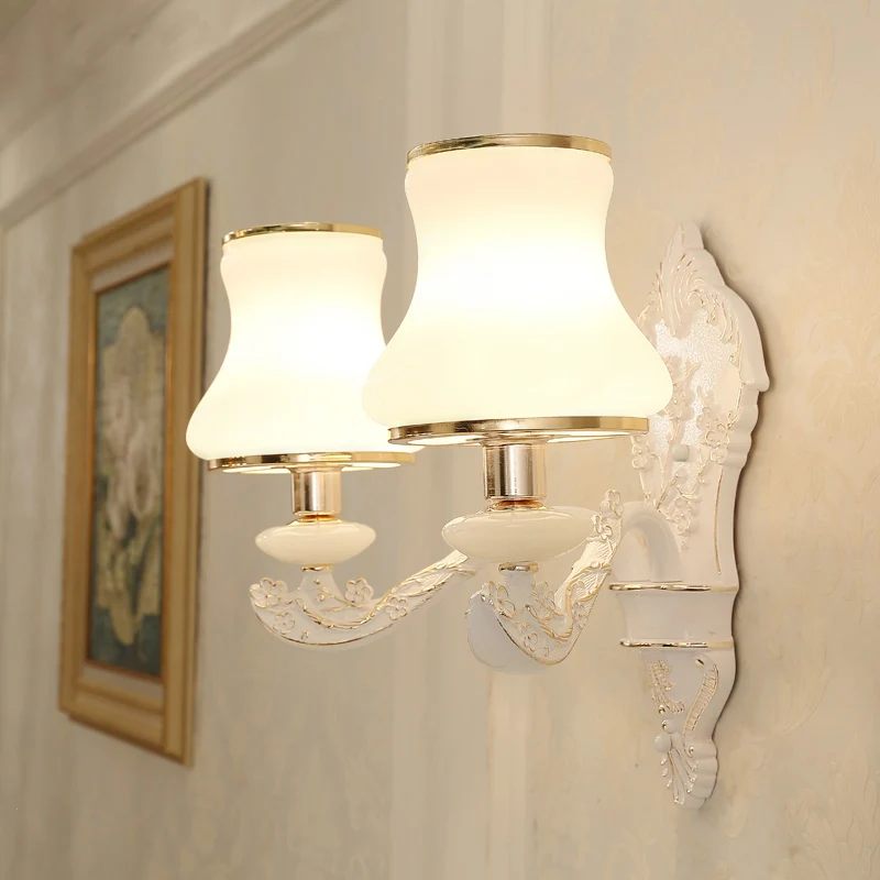 Gourd – lampe murale pour chambre à coucher, verre blanc rural, 1/2 têtes, idées d'éclairage mural beige avec plaque arriè...