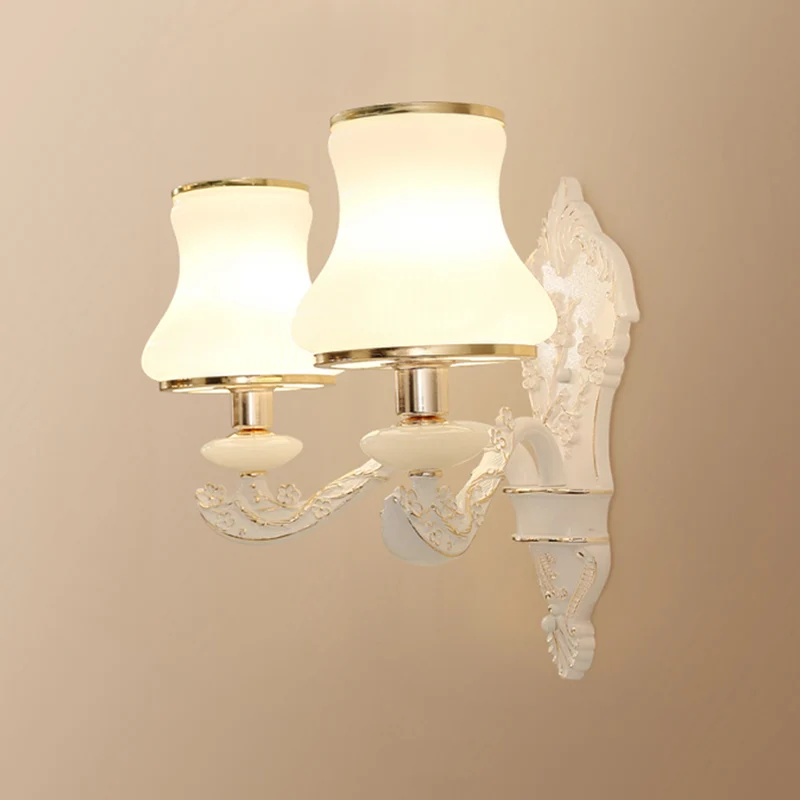 Gourd – lampe murale pour chambre à coucher, verre blanc rural, 1/2 têtes, idées d'éclairage mural beige avec plaque arriè...