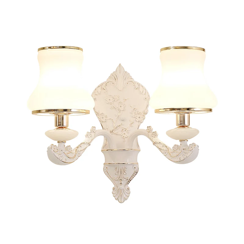 Gourd – lampe murale pour chambre à coucher, verre blanc rural, 1/2 têtes, idées d'éclairage mural beige avec plaque arriè...