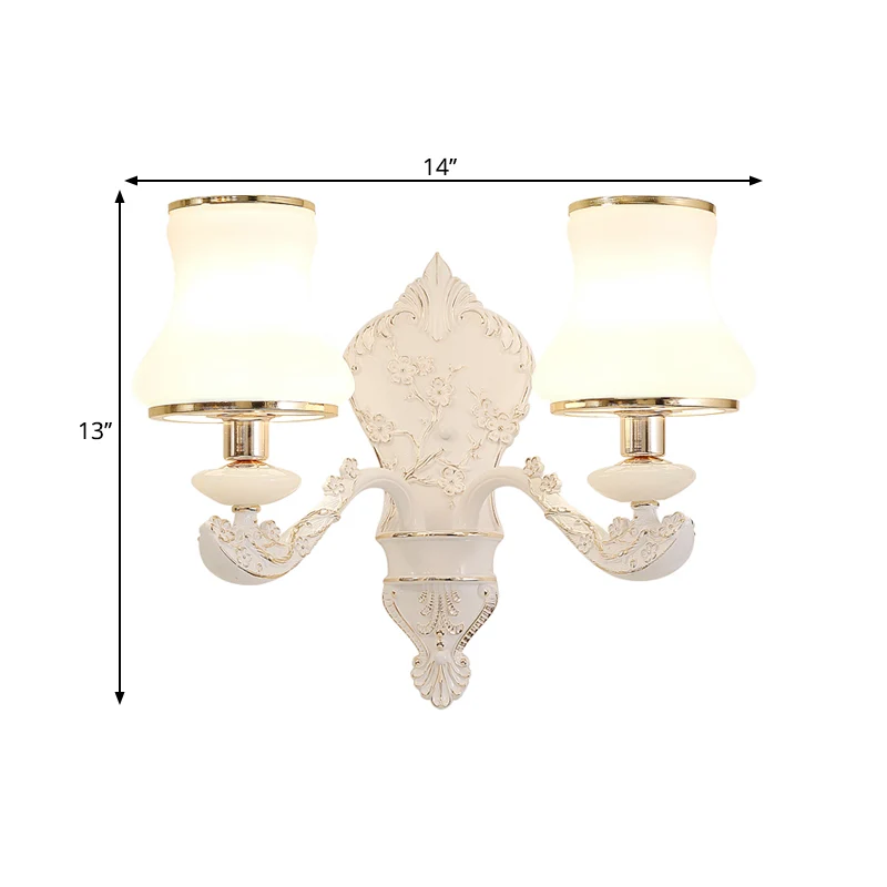 Gourd – lampe murale pour chambre à coucher, verre blanc rural, 1/2 têtes, idées d'éclairage mural beige avec plaque arriè...
