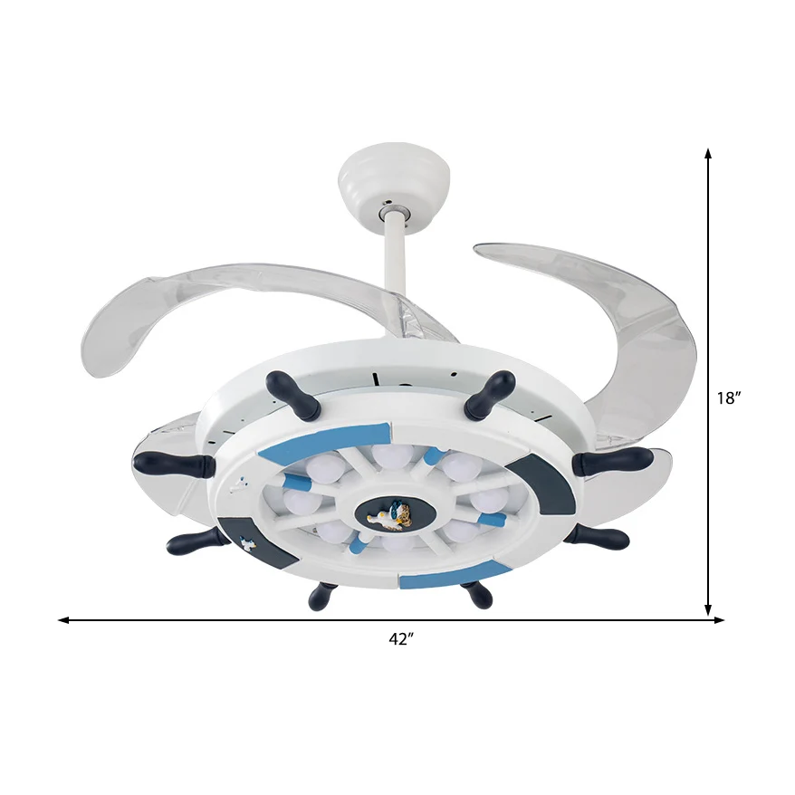 Gouvernail en bois Semi encastré luminaire nautique élégant LED blanc ventilateur de plafond lampe pour salon Clearhalo