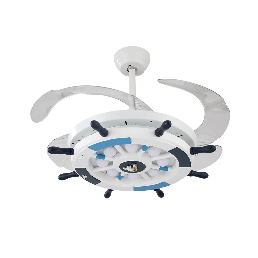 Gouvernail en bois Semi encastré luminaire nautique élégant LED blanc ventilateur de plafond lampe pour salon Clearhalo
