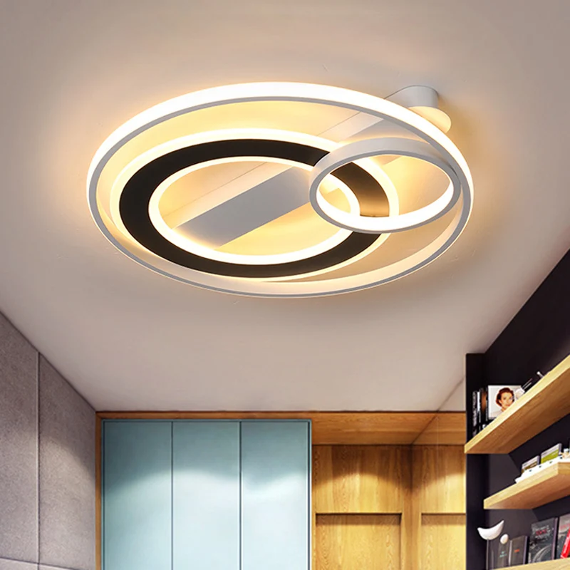 Halo Ring Plafonnier métallique moderne à LED noir et blanc avec lumière chaude/blanche, 38,1 cm/45,7 cm/54,9 cm W Clearhalo