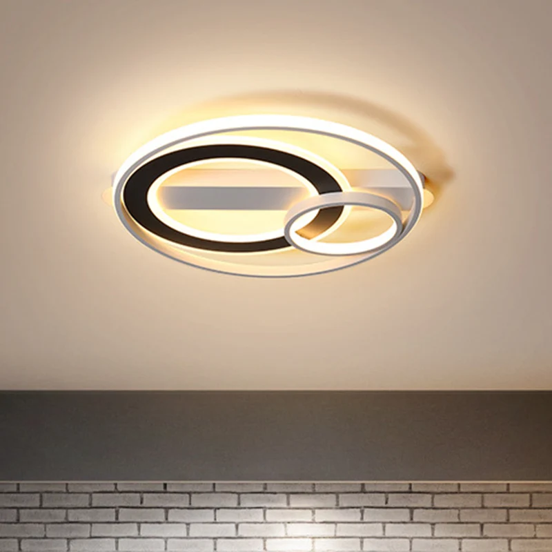 Halo Ring Plafonnier métallique moderne à LED noir et blanc avec lumière chaude/blanche, 38,1 cm/45,7 cm/54,9 cm W Clearhalo