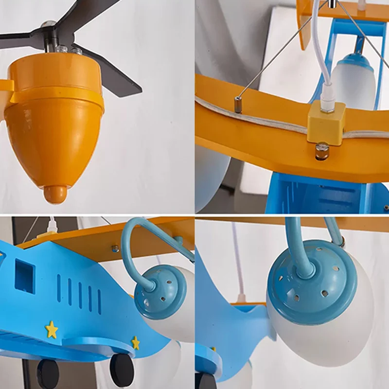 Hélicoptère Maternelle Garçons Chambre Lustre Métal Cool Plafonnier en Finition Bleue Clearhalo