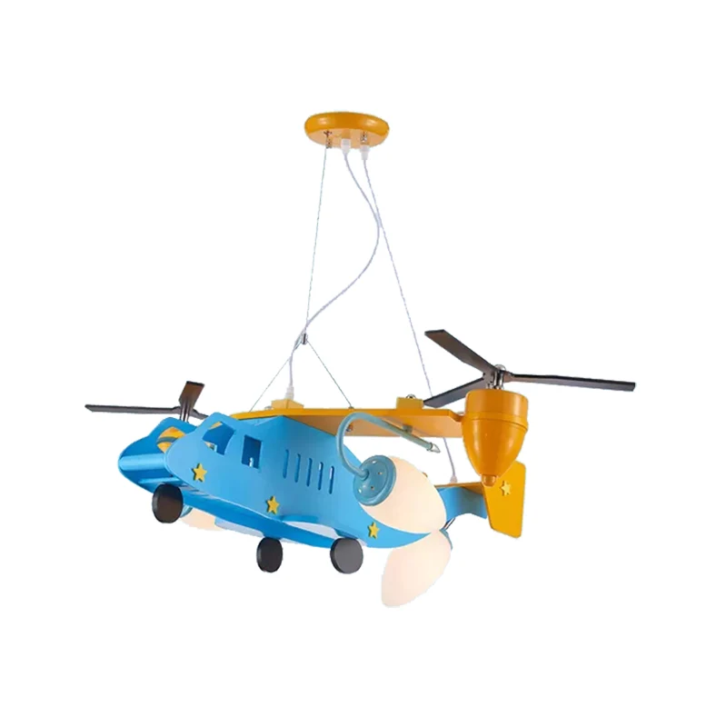 Hélicoptère Maternelle Garçons Chambre Lustre Métal Cool Plafonnier en Finition Bleue Clearhalo