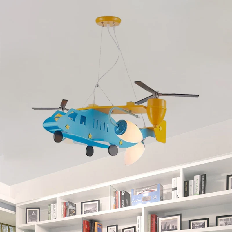 Hélicoptère Maternelle Garçons Chambre Lustre Métal Cool Plafonnier en Finition Bleue Clearhalo