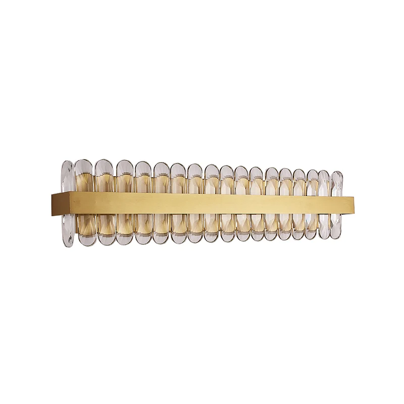 Idée d'éclairage mural linéaire doré, lampe contemporaine à LED avec cristaux ovales transparents pour salle de bain Clear...