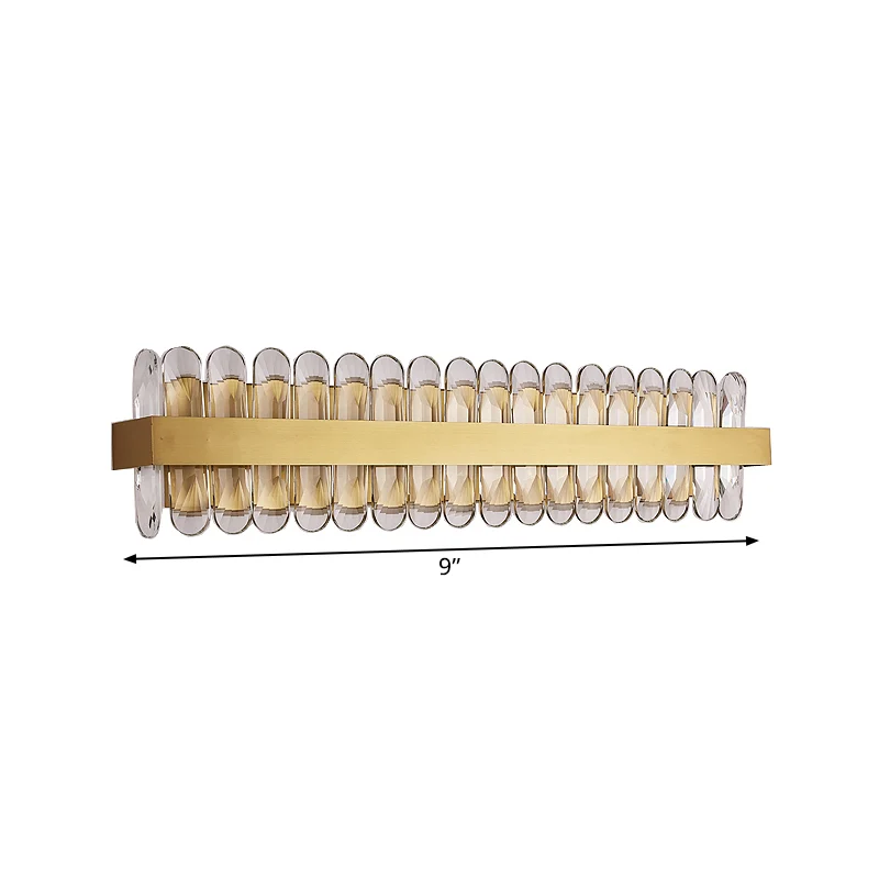Idée d'éclairage mural linéaire doré, lampe contemporaine à LED avec cristaux ovales transparents pour salle de bain Clear...