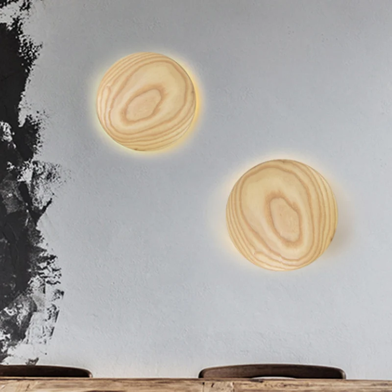 Idées d'éclairage mural en forme de cercle en bois, minimalisme, largeur de 5 "/ 7", LED, Surface Beige, applique murale p...