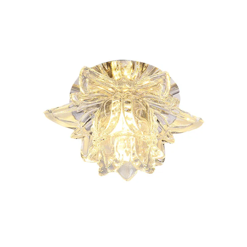 Jonquilles Fleur Petite LED Encastré Moderne Plafond En Cristal Clair Lampe Encastrée pour Couloir Clearhalo