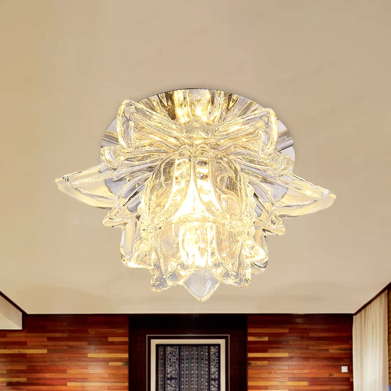 Jonquilles Fleur Petite LED Encastré Moderne Plafond En Cristal Clair Lampe Encastrée pour Couloir Clearhalo