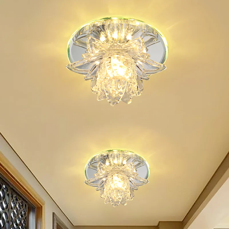 Jonquilles Fleur Petite LED Encastré Moderne Plafond En Cristal Clair Lampe Encastrée pour Couloir Clearhalo