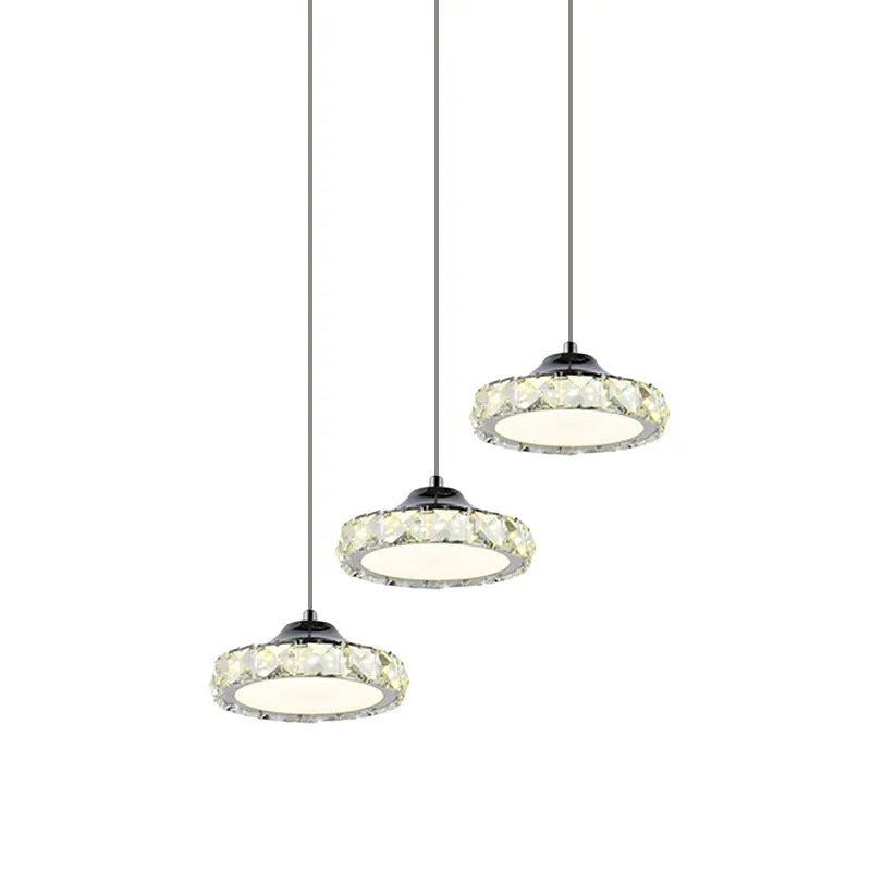 Kit d'éclairage suspendu rond en cristal K9 LED chromé pour salle à manger, lumière chaude/blanche Clearhalo