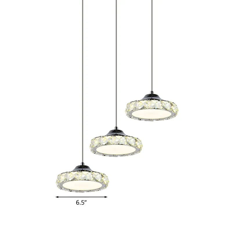 Kit d'éclairage suspendu rond en cristal K9 LED chromé pour salle à manger, lumière chaude/blanche Clearhalo
