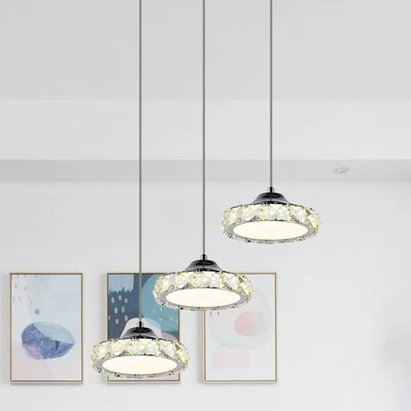 Kit d'éclairage suspendu rond en cristal K9 LED chromé pour salle à manger, lumière chaude/blanche Clearhalo