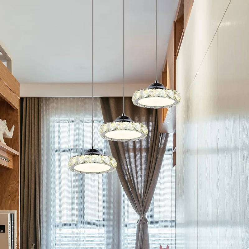 Kit d'éclairage suspendu rond en cristal K9 LED chromé pour salle à manger, lumière chaude/blanche Clearhalo