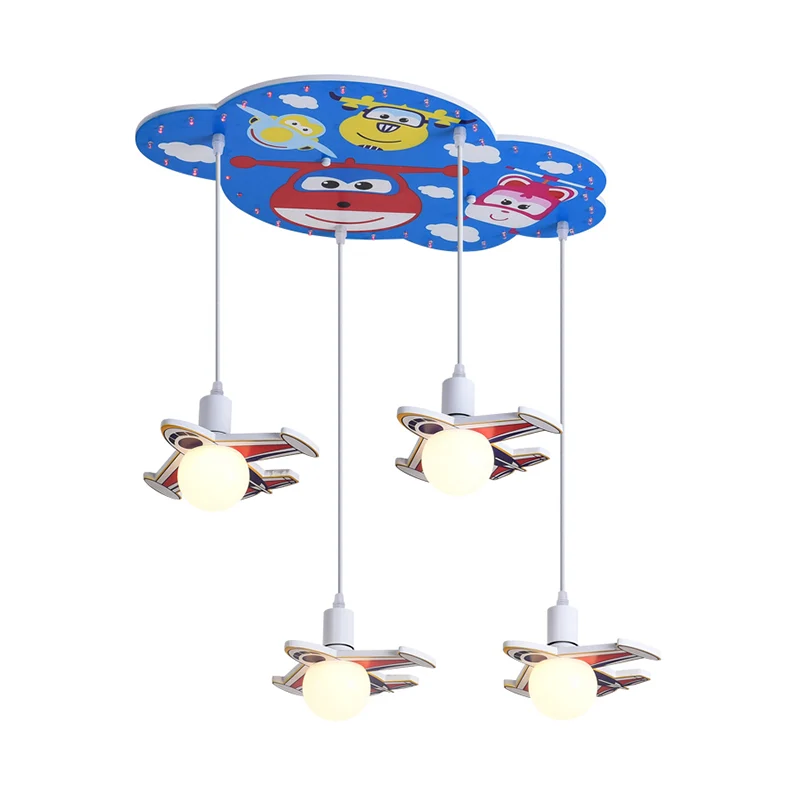 Kit de lampe suspendue en bois à 4 têtes de plafonnier multi en forme d'avion finition bleue Clearhalo