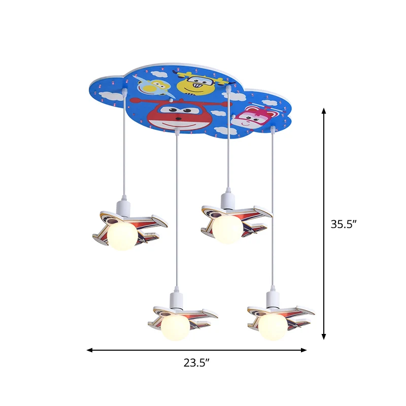 Kit de lampe suspendue en bois à 4 têtes de plafonnier multi en forme d'avion finition bleue Clearhalo