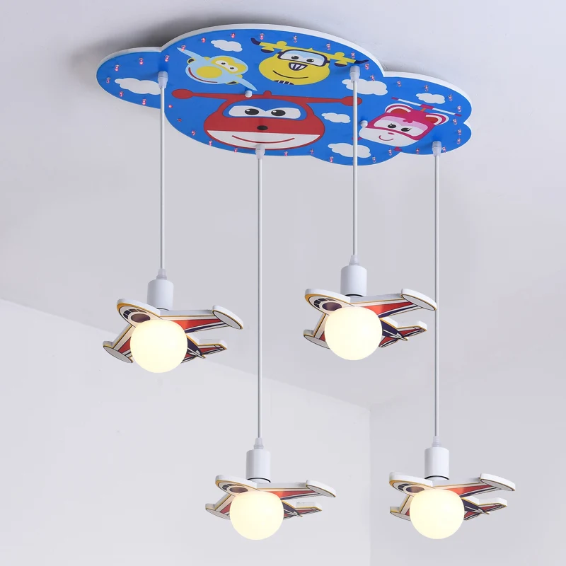 Kit de lampe suspendue en bois à 4 têtes de plafonnier multi en forme d'avion finition bleue Clearhalo