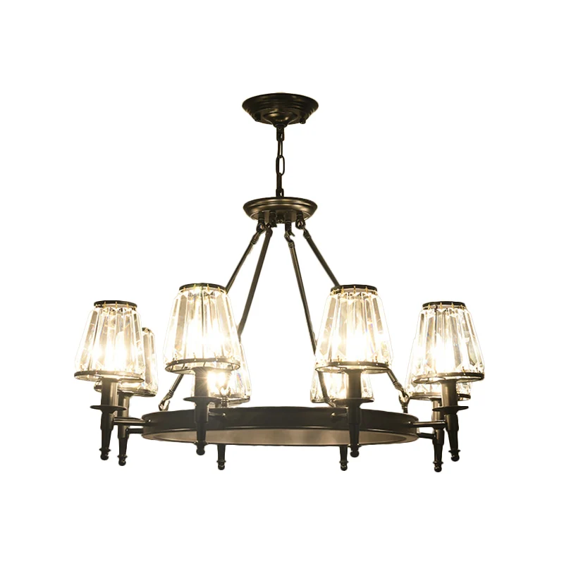 Kit de lampe suspendue en cristal à facettes, lustre conique classique pour salon, éclairage avec anneau en métal Clearhalo
