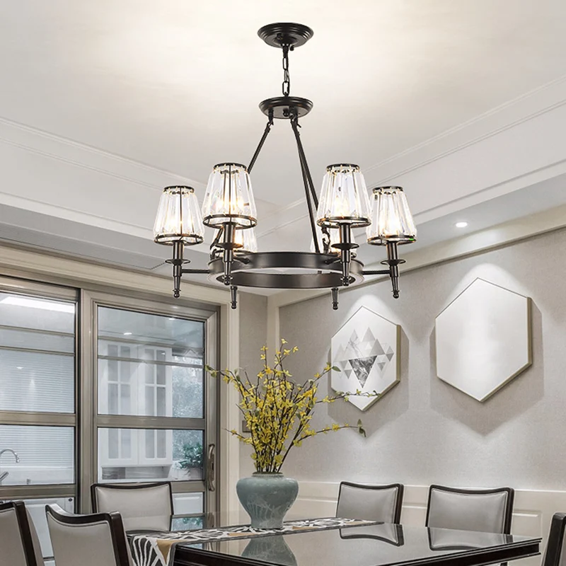 Kit de lampe suspendue en cristal à facettes, lustre conique classique pour salon, éclairage avec anneau en métal Clearhalo