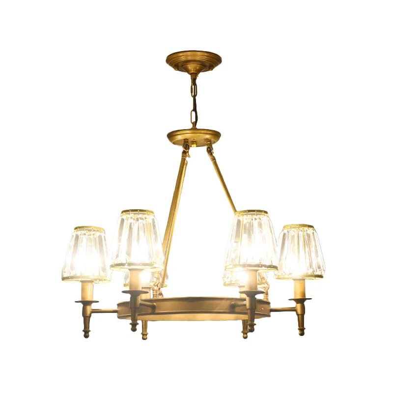 Kit de lampe suspendue en cristal à facettes, lustre conique classique pour salon, éclairage avec anneau en métal Clearhalo