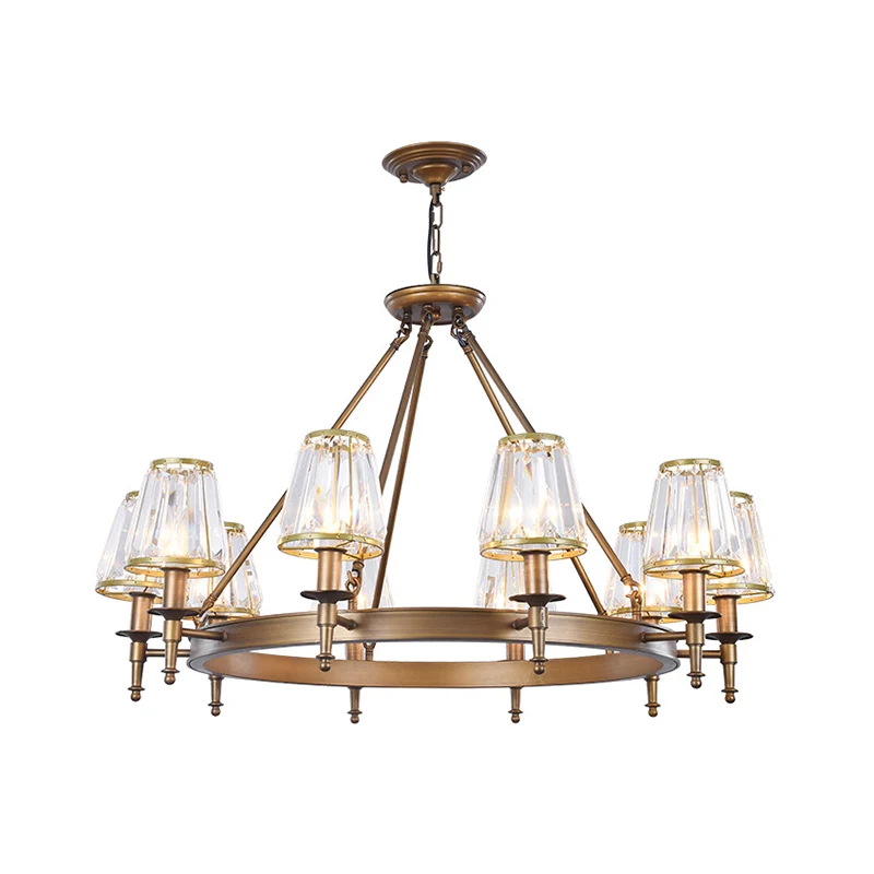 Kit de lampe suspendue en cristal à facettes, lustre conique classique pour salon, éclairage avec anneau en métal Clearhalo