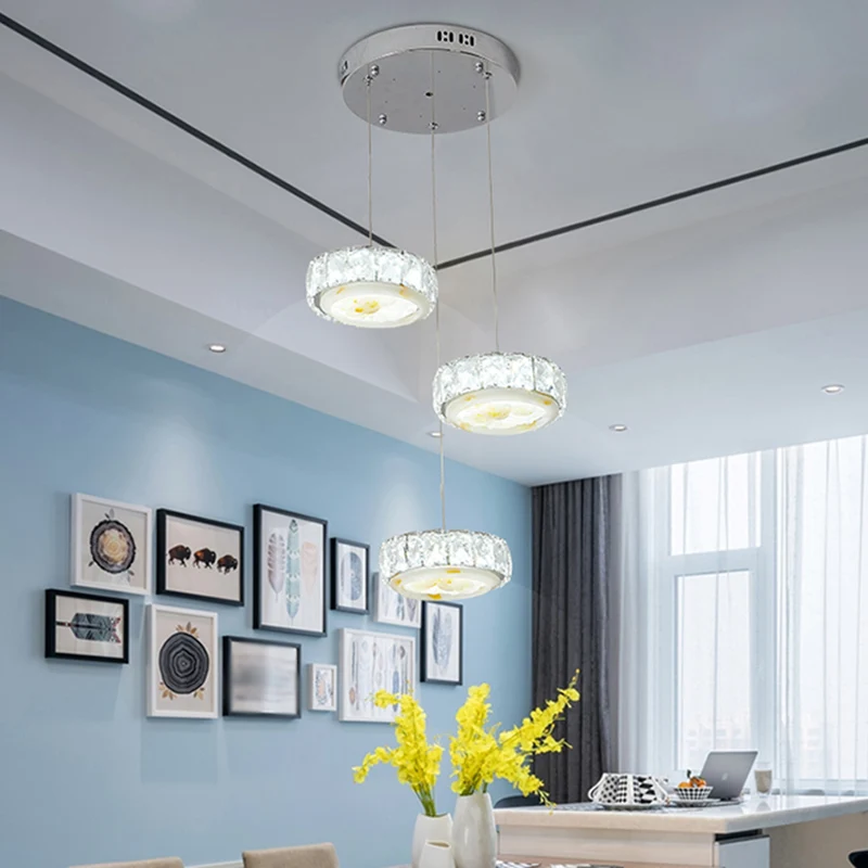 Kit de lampe suspendue en forme de cercle de cristal à facettes, multi-suspension LED moderne avec motif de fleur de Jade...