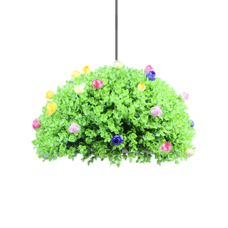 Kit de lampe suspendue en forme de dôme à 1 lumière, éclairage à suspension métallique vert d'usine avec décoration floral...