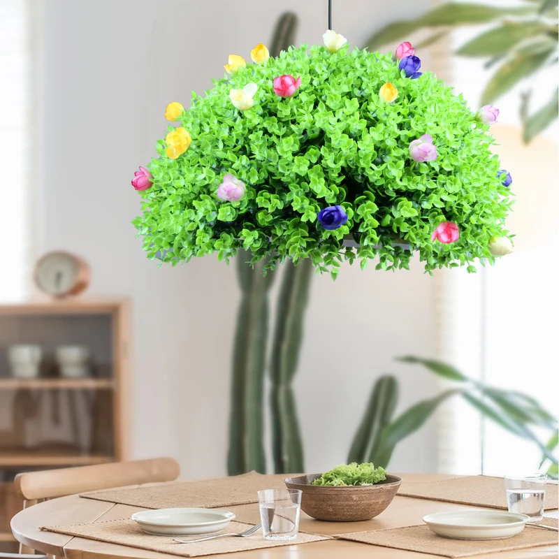 Kit de lampe suspendue en forme de dôme à 1 lumière, éclairage à suspension métallique vert d'usine avec décoration floral...