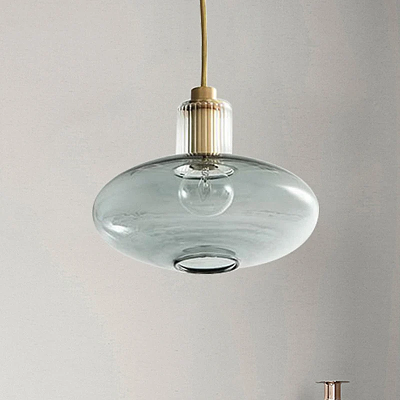 Kit de lampe suspendue ovale moderne en verre gris fumé, 1 tête en laiton, luminaire suspendu Clearhalo