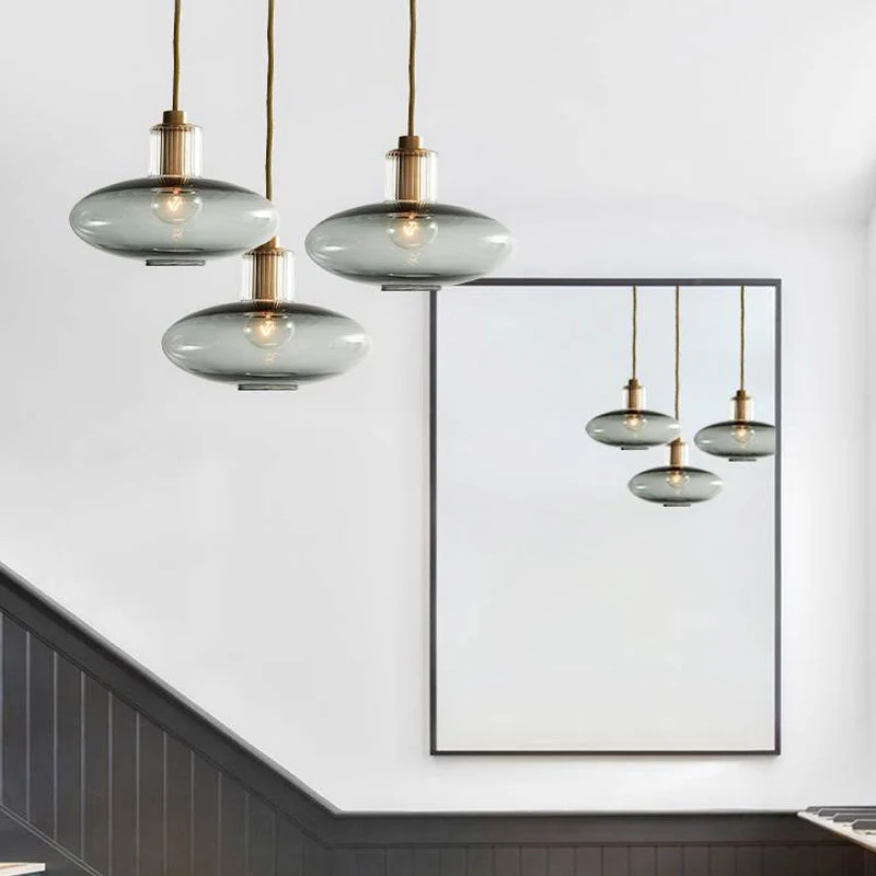 Kit de lampe suspendue ovale moderne en verre gris fumé, 1 tête en laiton, luminaire suspendu Clearhalo