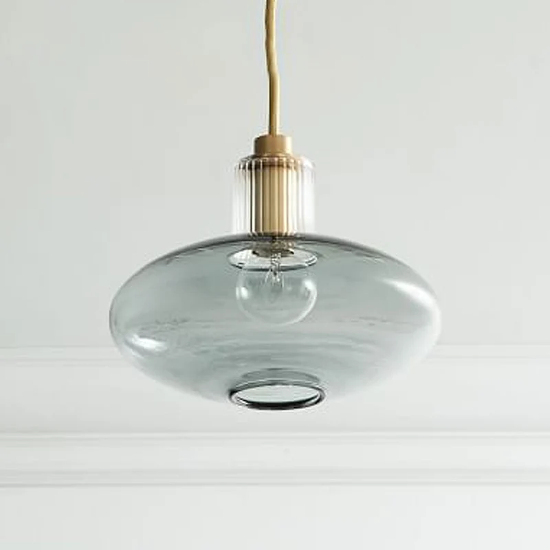 Kit de lampe suspendue ovale moderne en verre gris fumé, 1 tête en laiton, luminaire suspendu Clearhalo