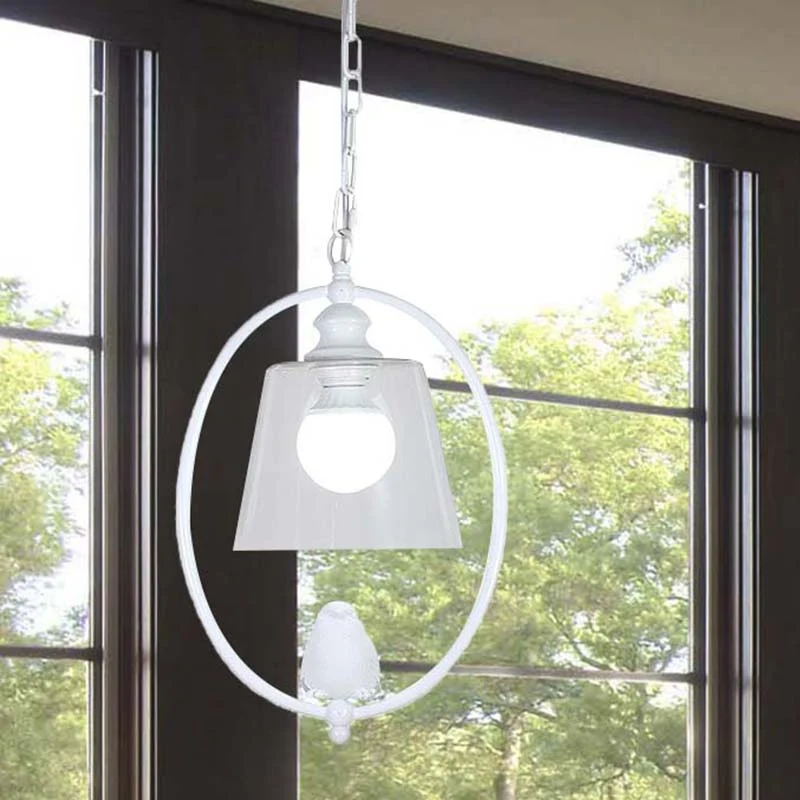Kit de lampe suspendue ovale en métal nordique, 1 tête, blanc/noir, plafonnier avec abat-jour en verre transparent Clearhalo