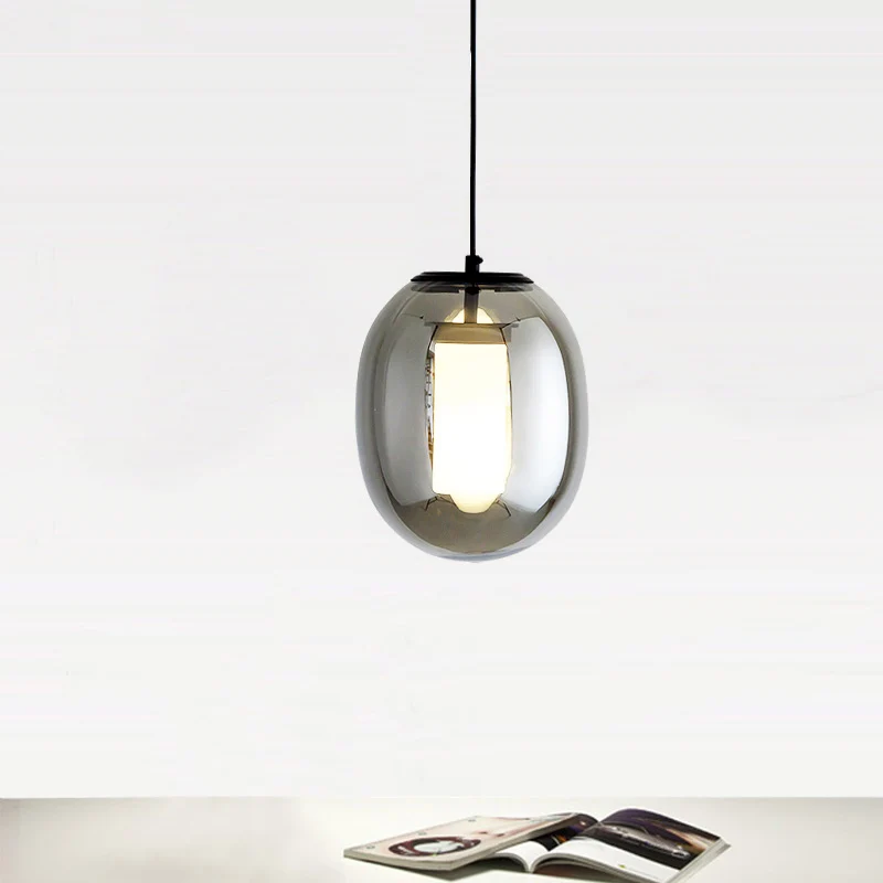 Kit de lampe suspendue ovale pour chambre à coucher, verre noir, 1 tête de 7 "/8,5" de large, style Simple Clearhalo